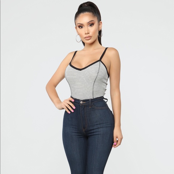 Fashion Nova Cory Stripe Bodysuit Black - Picture 3 of 5